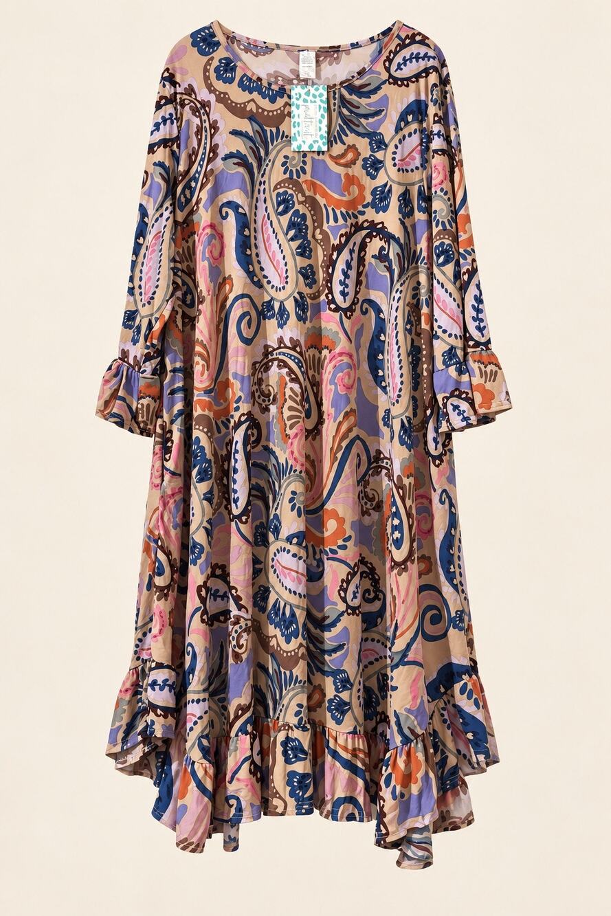 NWT Paisley Grace Fate Would Have It Paisley Ruffle Midi Dress Plus 1XL